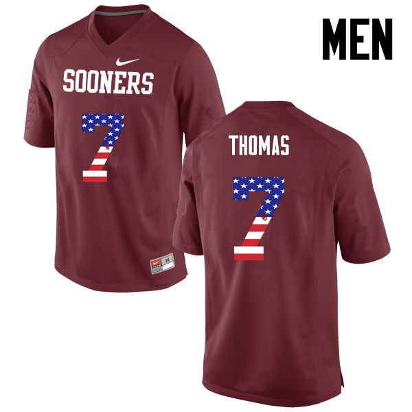 Men Oklahoma Sooners #7 Jordan Thomas College Football USA Flag Fashion Jerseys-Crimson - Click Image to Close